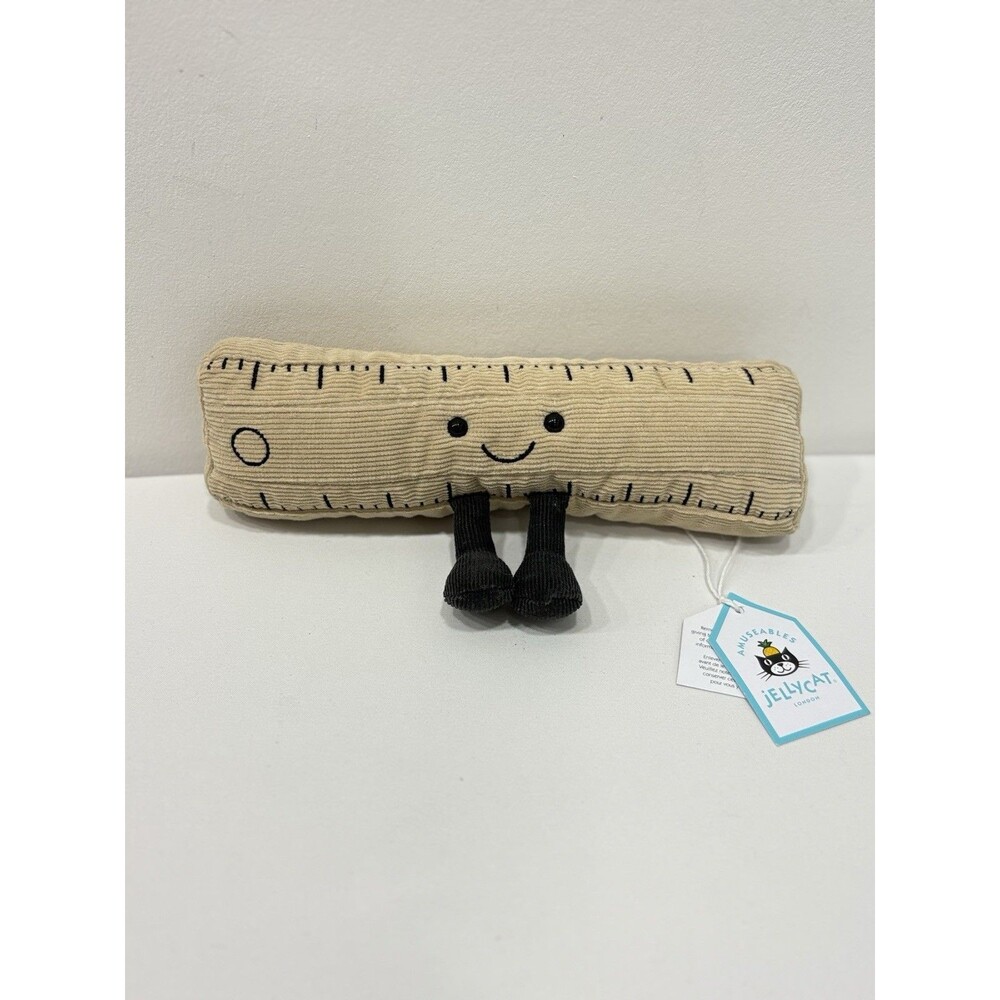 Jellycat Amuseables Ruler Plush Beige Corduroy School Teacher NWT Retired